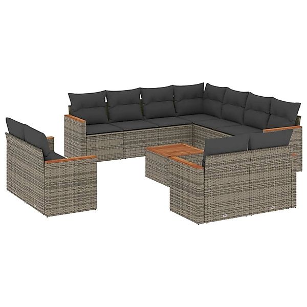 vidaXL 12-Tlg Garten-Sofagarnitur mit Kissen Grau Poly Rattan 3226508 günstig online kaufen