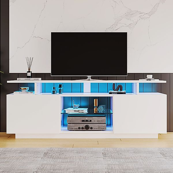 TV-Schrank 140cm Weiss, LED-Beleuchtung, 16-farbige LED-Beleuchtung, Hochgl günstig online kaufen