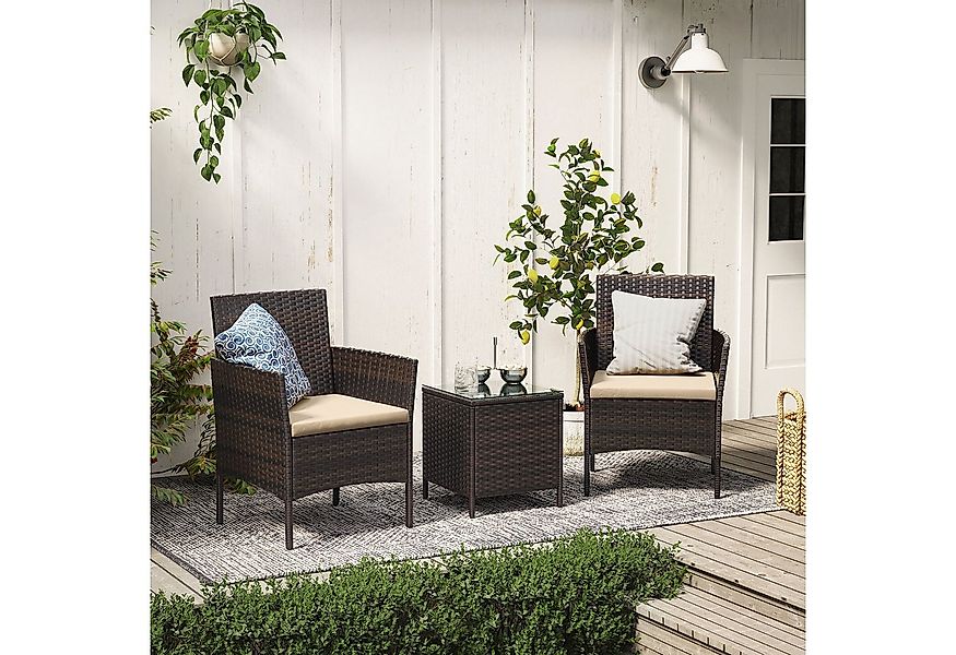 SONGMICS Gartenlounge-Set, (3-tlg., 2 Gartenstuhl, 1 Gartentisch, mit Kisse günstig online kaufen