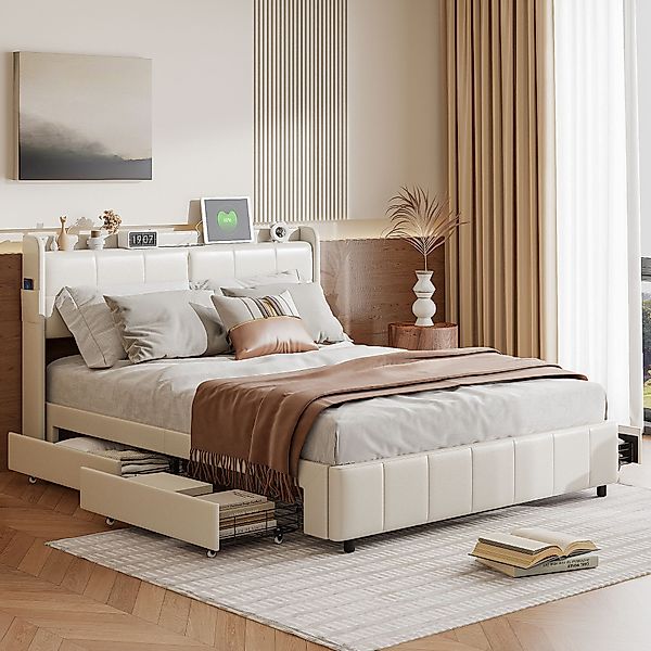 PXloue Polsterbett Doppelbett Stauraumbett, Mit 4 günstig online kaufen