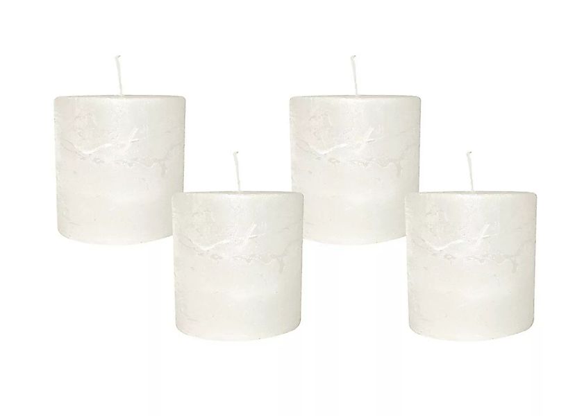 4 Rustic Stumpenkerzen Premium Kerze Weiß 5x5cm - 15 Std Brenndauer günstig online kaufen