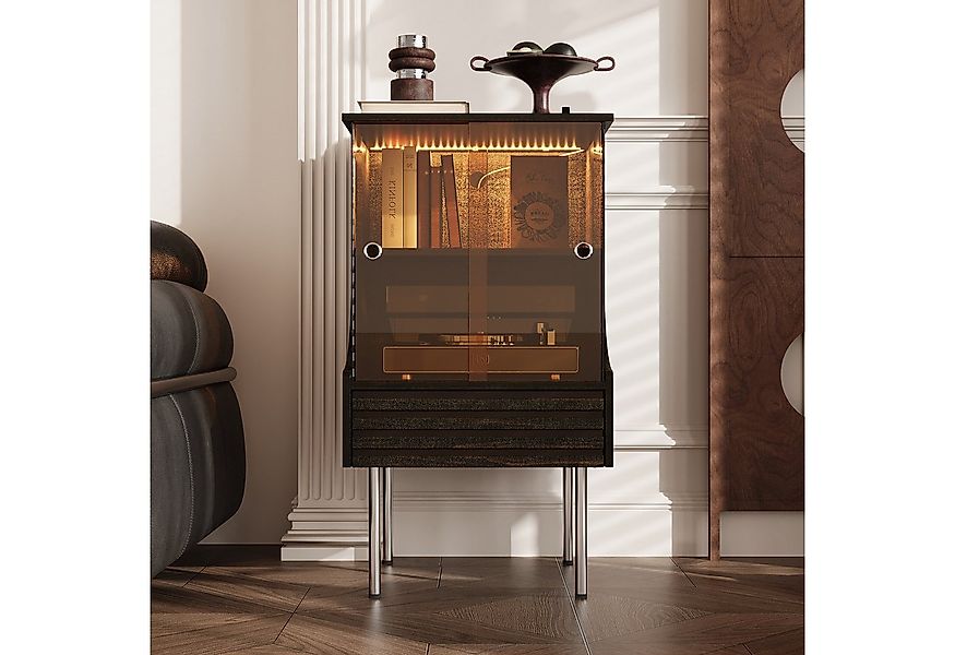 FUFU&GAGA Sideboard Schallplattenschrank mit Glas-Schiebetüren,Walnussoptik günstig online kaufen