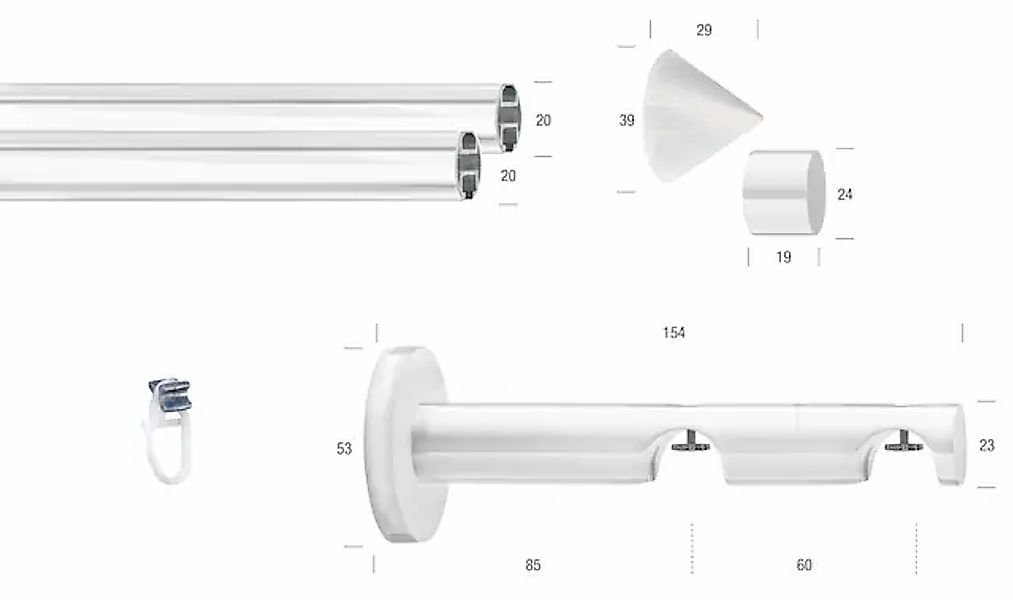 GARESA Gardinenstange »WHITE« Ø 20 mm 2 läufig-läufig Wunschmaßlänge Vorhan günstig online kaufen