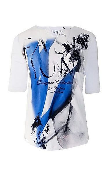 Passioni Print-Shirt Weißes Print T-Shirt mit Schriftzügen und Streifendeta günstig online kaufen