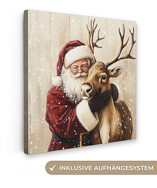 OneMillionCanvasses® Leinwandbild Weihnachtsmann - Rentier - Schnee - Bunt, günstig online kaufen