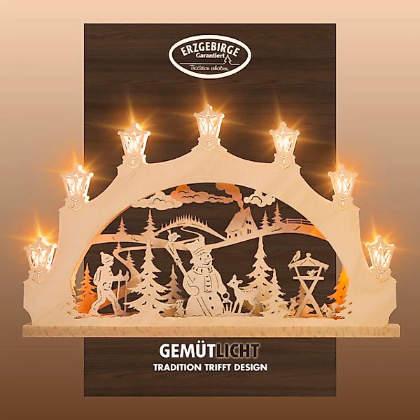 Weigla LED Schwibbogen »Schneemann im Wald, Lichterbogen aus Holz, NATUR, M günstig online kaufen