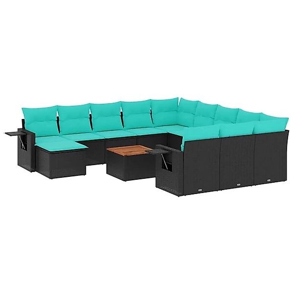 vidaXL 13-Tlg Gartensofa-Set mit Kissen Schwarzes Polyrattan 3224867 günstig online kaufen