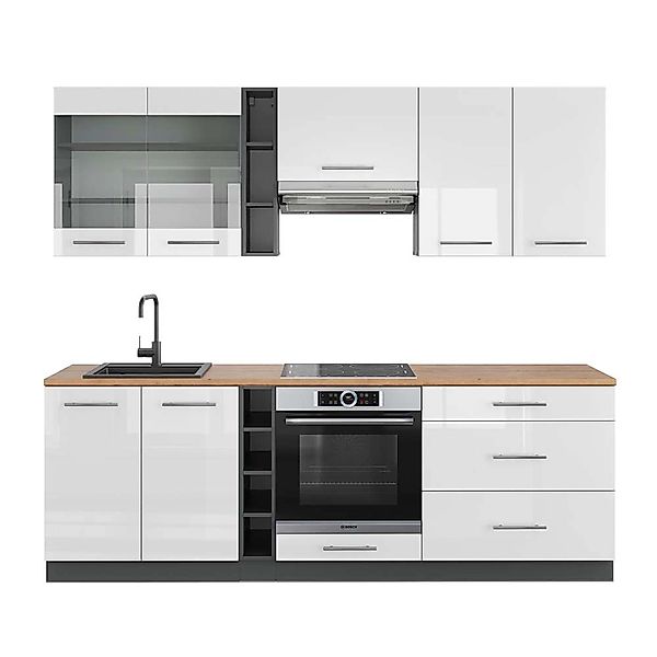 Vicco Fame-Line Küchenzeile Weiß Hochglanz/Anthrazit 235 cm AP Eiche günstig online kaufen