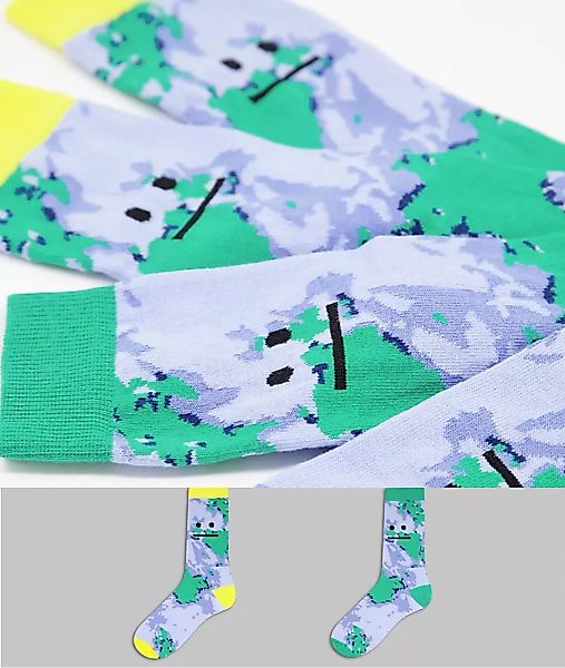 ASOS DESIGN – Knöchelsocken mit Erd- und Smiley-Print im 2er-Pack-Mehrfarbi günstig online kaufen