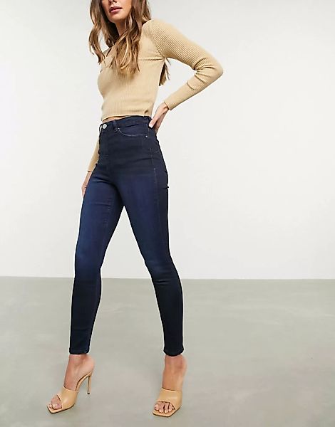 ASOS DESIGN – Ridley – Enge Jeans mit hohem Bund in verwaschenem Schwarzbla günstig online kaufen