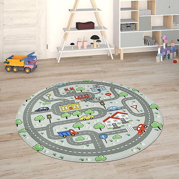Paco Home Kinderteppich »Chicos 559«, rund, 2 mm Höhe, Flachgewebe, Straßen günstig online kaufen