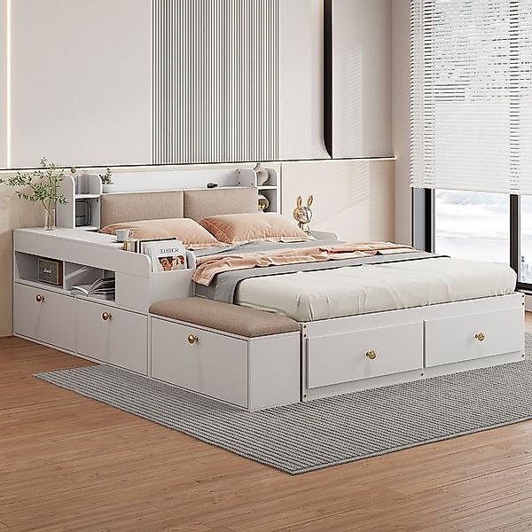 LVHOM Jugendbett 140x200cm, mit Regal, 5 Schubladen, gepolstertes Kopfteil günstig online kaufen