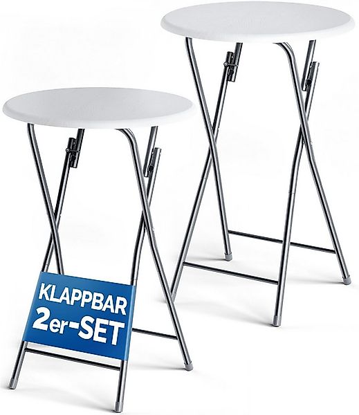 Casaria Stehtisch, 2er Set Klappbar Wetterfest Höhe 110cm Ø 60cm Holz Weiß günstig online kaufen