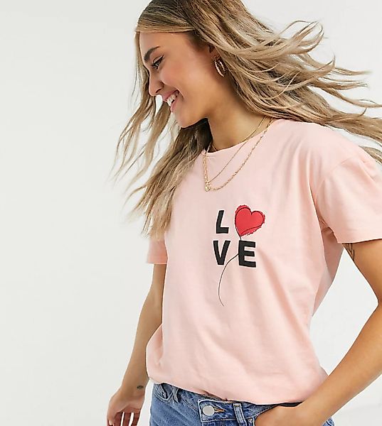 Wednesday's Girl – Legeres T-Shirt mit Love-Ballon-Print-Rosa günstig online kaufen