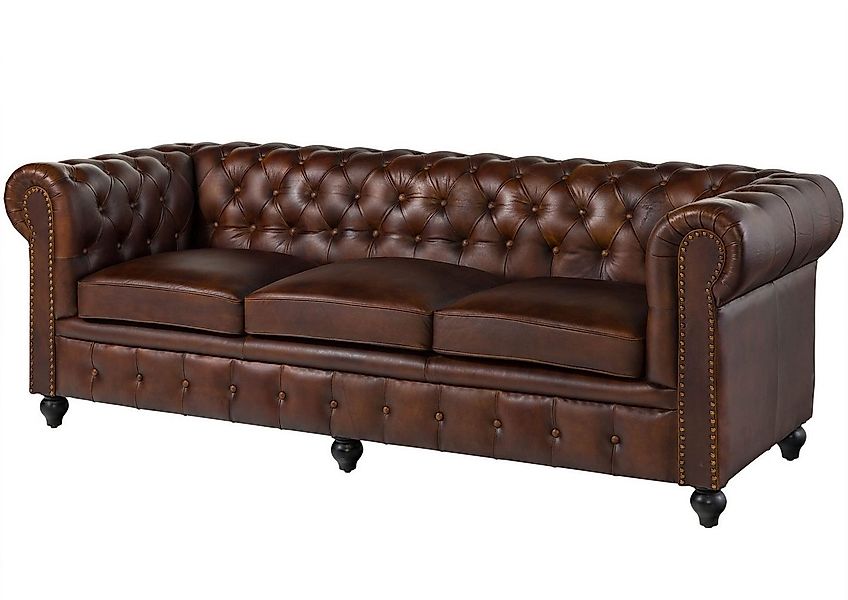 Massivmoebel24 Sofa CHESTERFIELD, Sofa 3-Sitzer Echtleder 216x82x75 braun C günstig online kaufen