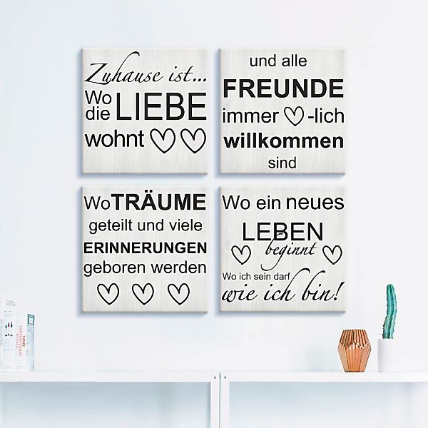 Artland Leinwandbild "Wo die Liebe wohnt 1-4", Sprüche & Texte, (4 St.), 4e günstig online kaufen