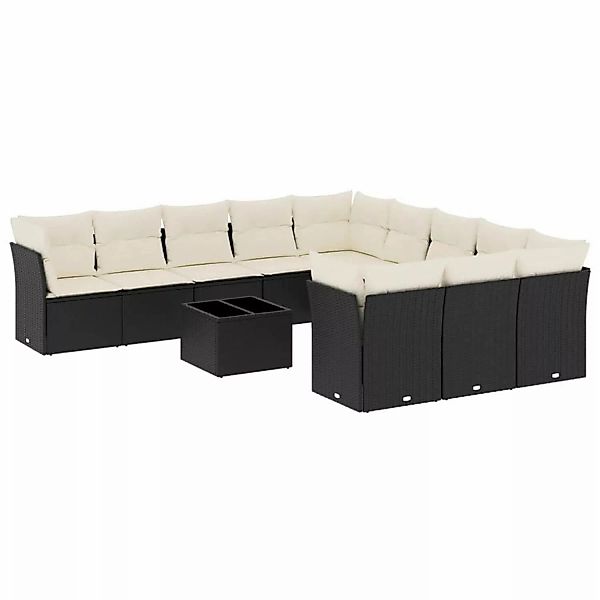 vidaXL 12-tlg Garten-Sofagarnitur mit Kissen Schwarz Poly Rattan Modell 16 günstig online kaufen