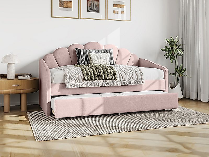 Ausziehbett Muschelform - 2 x 90 x 190 cm - Samt - Rosa - ELUSIA günstig online kaufen