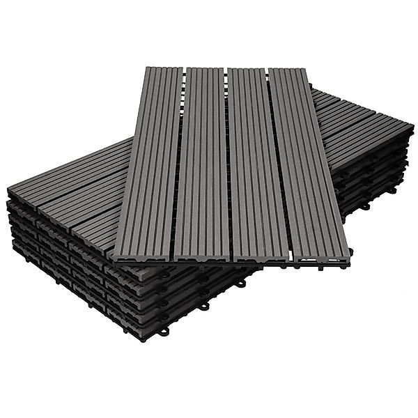 ECD Germany WPC Terrassenfliesen 60x30 cm 12er Spar Set Anthrazit in Holzop günstig online kaufen