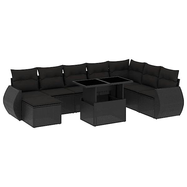 vidaXL 9-Tlg Garten-Sofagarnitur mit Kissen Schwarz Poly Rattan 3268725 günstig online kaufen