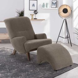 Lesesessel Graubraun modern aus Velours Vierfußgestell aus Holz günstig online kaufen