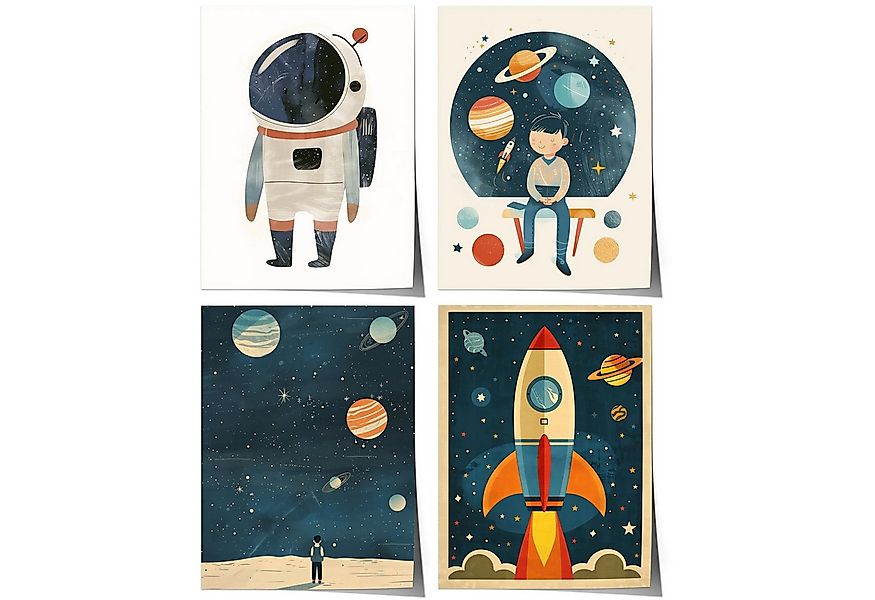 JUSTGOODMOOD Poster Kinderzimmer Premium ® Weltraum Astronaut Rakete Planet günstig online kaufen