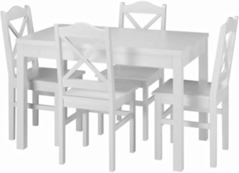 Erst-Holz® Weiße Essgruppe mit Küchentisch und 4 Stühle Massivholz weiß günstig online kaufen