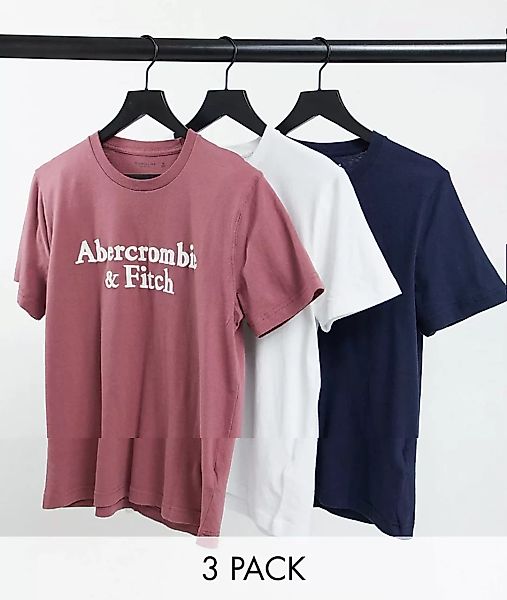 Abercrombie & Fitch – T-Shirt mit großem Logo in Weiß/Burgunder/Marineblau günstig online kaufen