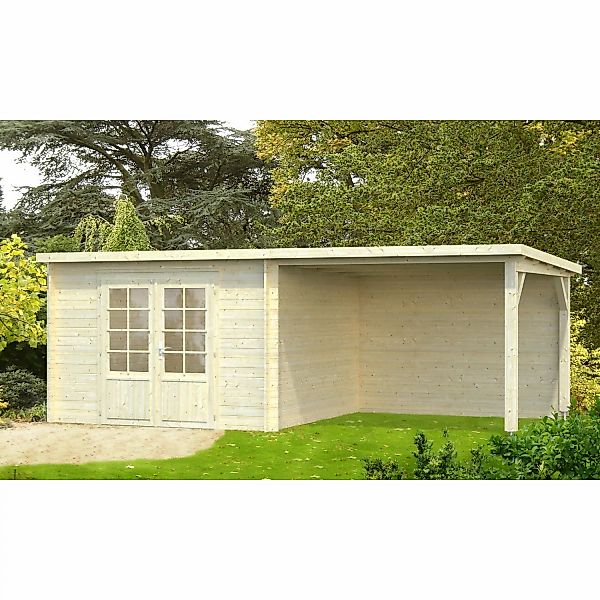 Palmako Ella Holz-Gartenhaus Hellbraun Flachdach Tauchgrundiert 592 cm x 30 günstig online kaufen