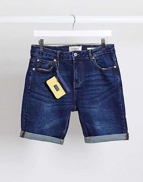 Pull&Bear – Schmal geschnittene Shorts in Dunkelblau mit angehängter Geldta günstig online kaufen