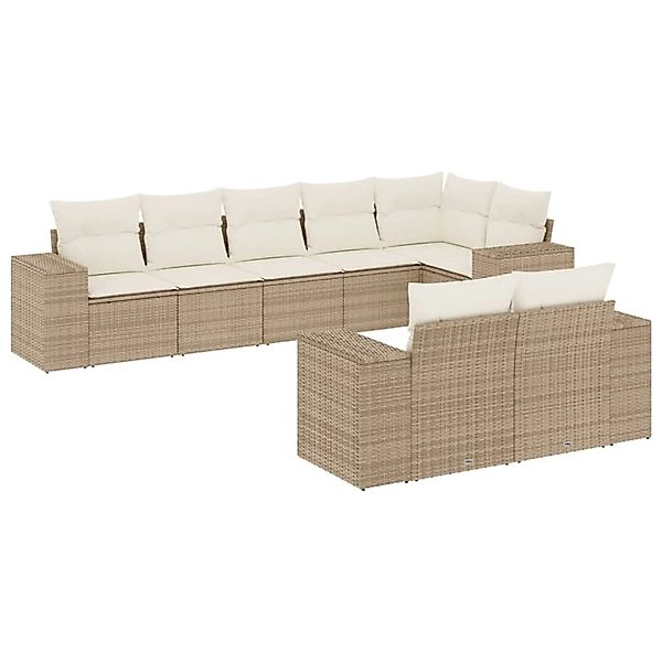 vidaXL 8-Tlg Garten-Sofagarnitur mit Kissen Beige Poly Rattan 3222817 günstig online kaufen