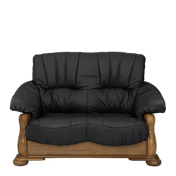 Zweisitzer Leder Sofa in Eiche rustikal und Schwarz Made in Germany günstig online kaufen