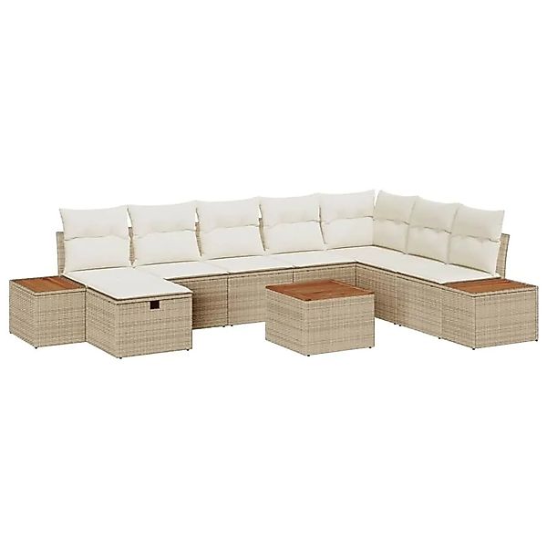 vidaXL Gartensofa-set mit Kissen mit Speicher 9-Tlg Beige Poly-Rattan 33609 günstig online kaufen