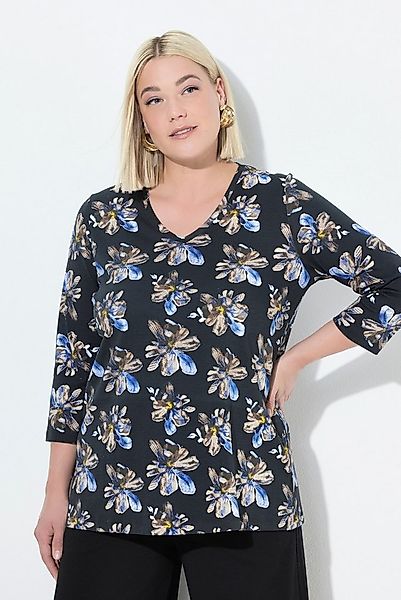 Ulla Popken Longshirt Shirt A-Linie V-Ausschnitt 3/4-Arm günstig online kaufen