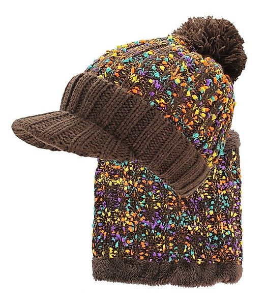 dy_mode Mütze & Schal Damen Mütze & Schal Kombi Set Schirmmütze Bommel Gefü günstig online kaufen