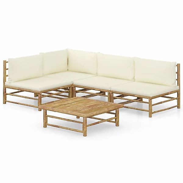 vidaXL 5-Tlg Garten-Lounge-Set mit Cremeweißen Kissen Bambus 3058241 günstig online kaufen
