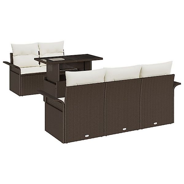 vidaXL Loungesofa 6-teiliges Garten-Sofa-Set mit Kissen Braun Poly Rattan, günstig online kaufen