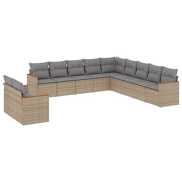 vidaXL 11-Tlg Garten-Sofagarnitur mit Kissen Beige Poly Rattan 3226129 günstig online kaufen