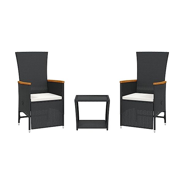 vidaXL 3-Tlg Garten-Essgruppe mit Kissen Schwarz Poly Rattan 3277543 günstig online kaufen
