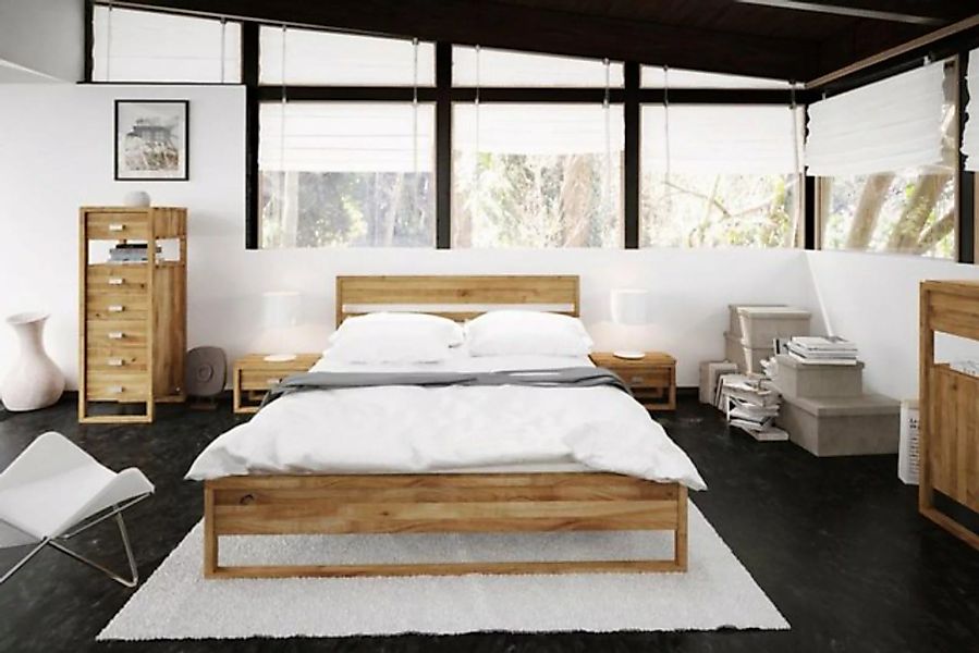 Natur24 Einzelbett Bett Lamini 2 Wildeiche 120x200cm mit Holzkopfteil und H günstig online kaufen