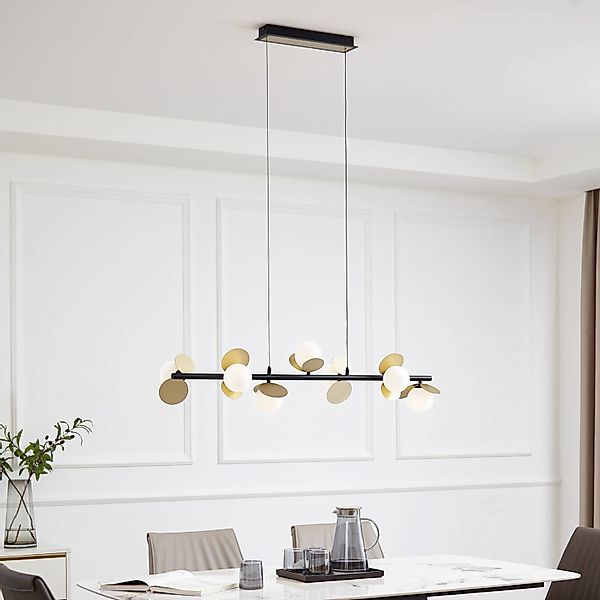Lucande LED-Hängelampe Pallo, 7-flg., schwarz/gold, Glas günstig online kaufen