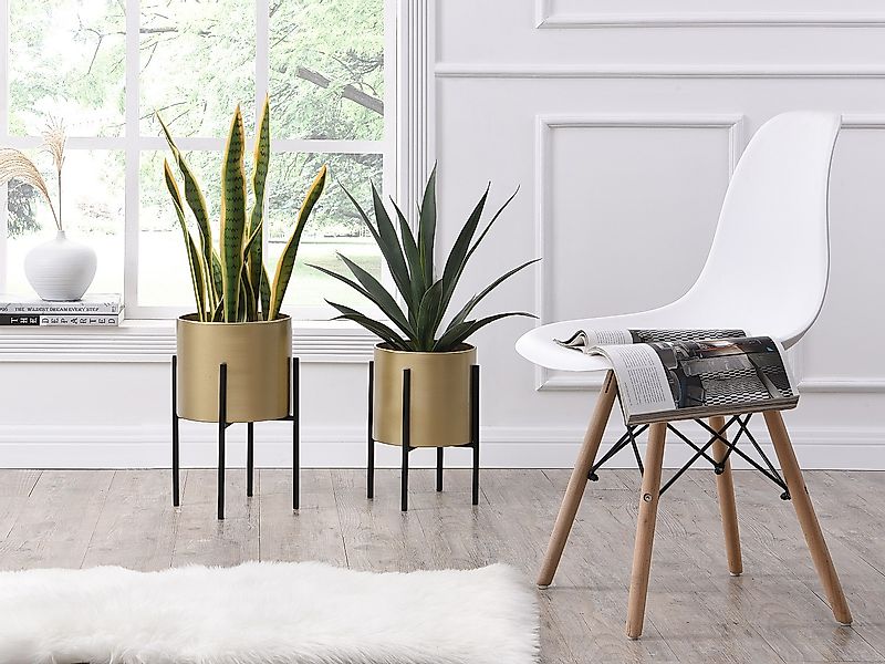 2er-Set - Übertöpfe mit Gestell - Metall - 25 x 39 & 23 x 35,5 -  Goldfarbe günstig online kaufen