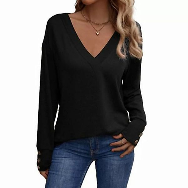 KIKI Longsweatshirt Damen-Oberteile, sexy, einfarbig, T-Shirts mit tiefer S günstig online kaufen