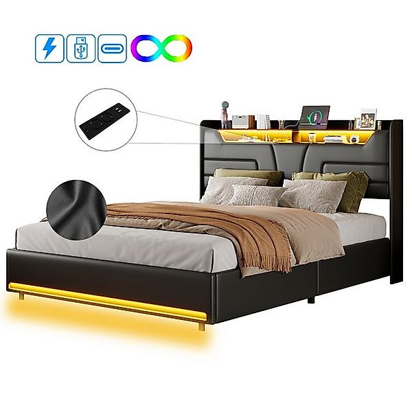 FUROKOY Polsterbett LED Hydraulisches Doppelbett Funktionsbett (mit USB-Ans günstig online kaufen