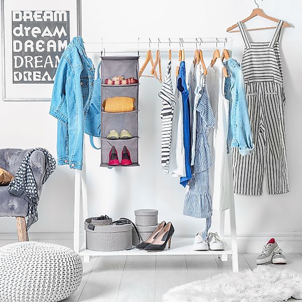 relaxdays Hängeregal Kleiderschrank 4 Fäch, Grau günstig online kaufen