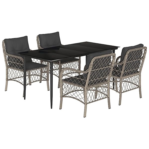 vidaXL 5-Tlg Garten-Essgruppe mit Kissen Hellgrau Poly Rattan 3212169 günstig online kaufen