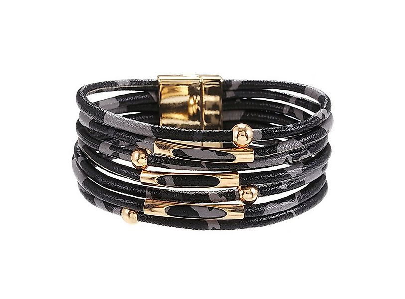 KARMA Armband Damen PU Leder mehrreihig Leo Weiß Braun od. Schwarz 19 cm (A günstig online kaufen