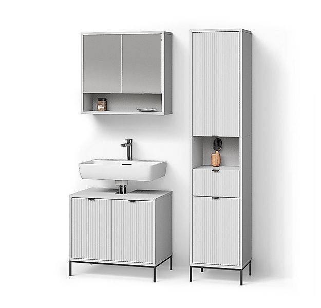 Livinity® Badmöbel-Set ATERNO, Weiß, 3 Teile, mit Hochschrank günstig online kaufen