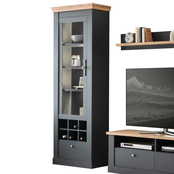 Landhausstil Wohnzimmerwand in Anthrazit Wildeichefarben (vierteilig) günstig online kaufen