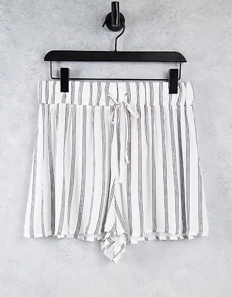 ASOS DESIGN – Shorts mit Knitteroptik und Taillenschnürung in Schwarz-Weiß günstig online kaufen